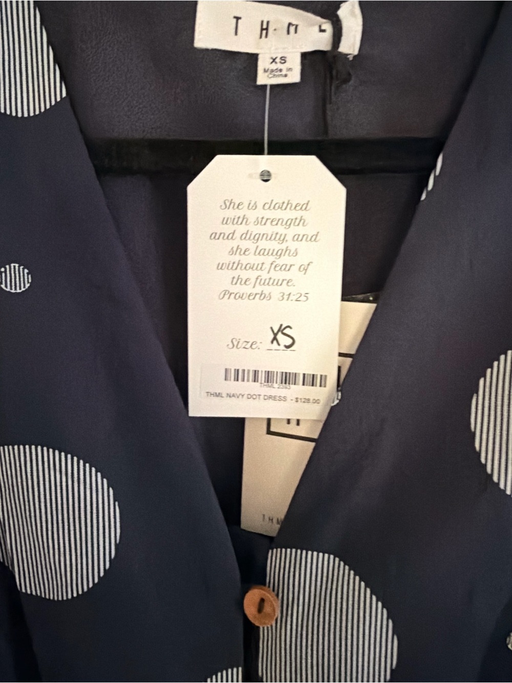 THML Navy Dress with White Striped Dot Print